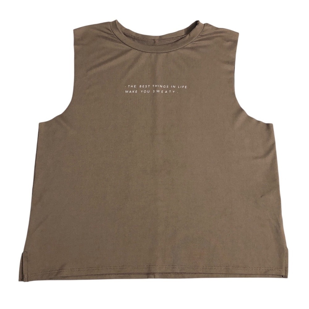 Lovers Of HYOUmanity Tank Top Small Brown Sleeveless Best Things Make You Sweaty